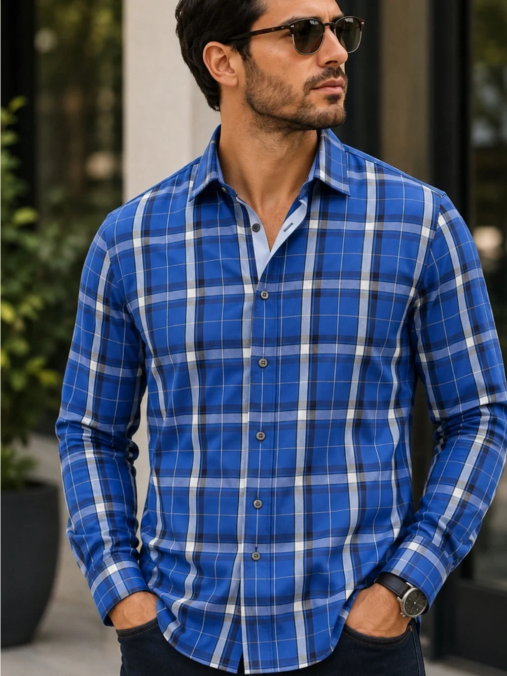 Banana Republic Blue Plaid Button-Down Shirt